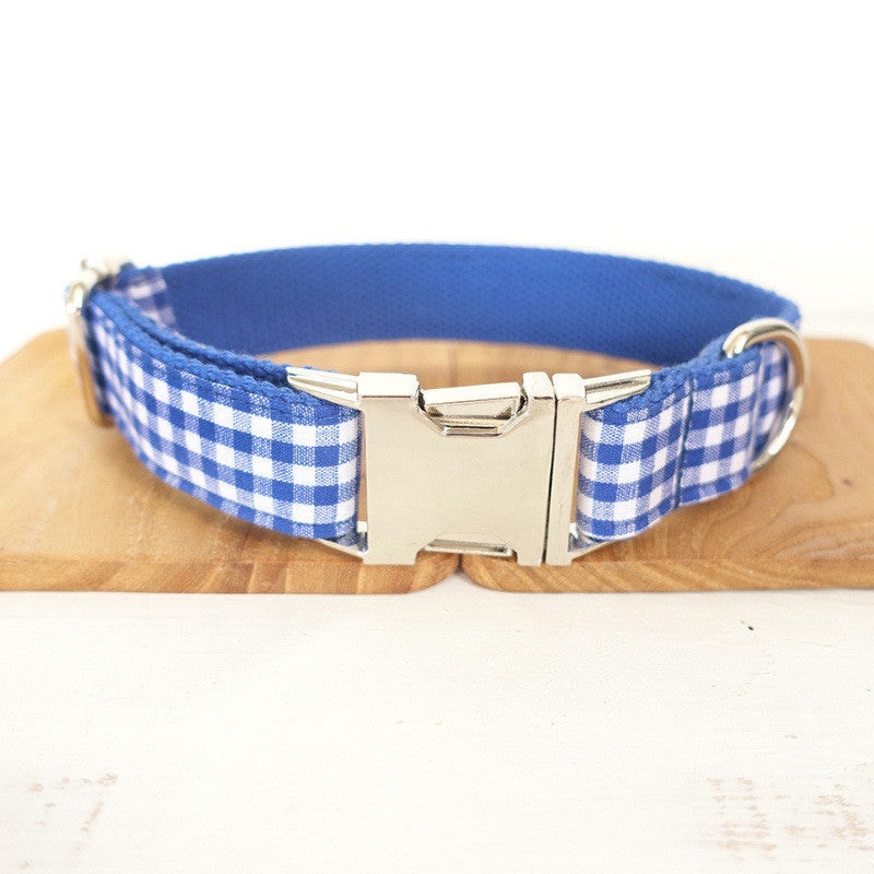 Elegant Bow Tie Dog Collar Set β Blue Plaid Collar with Matching Leash for Stylish Pets