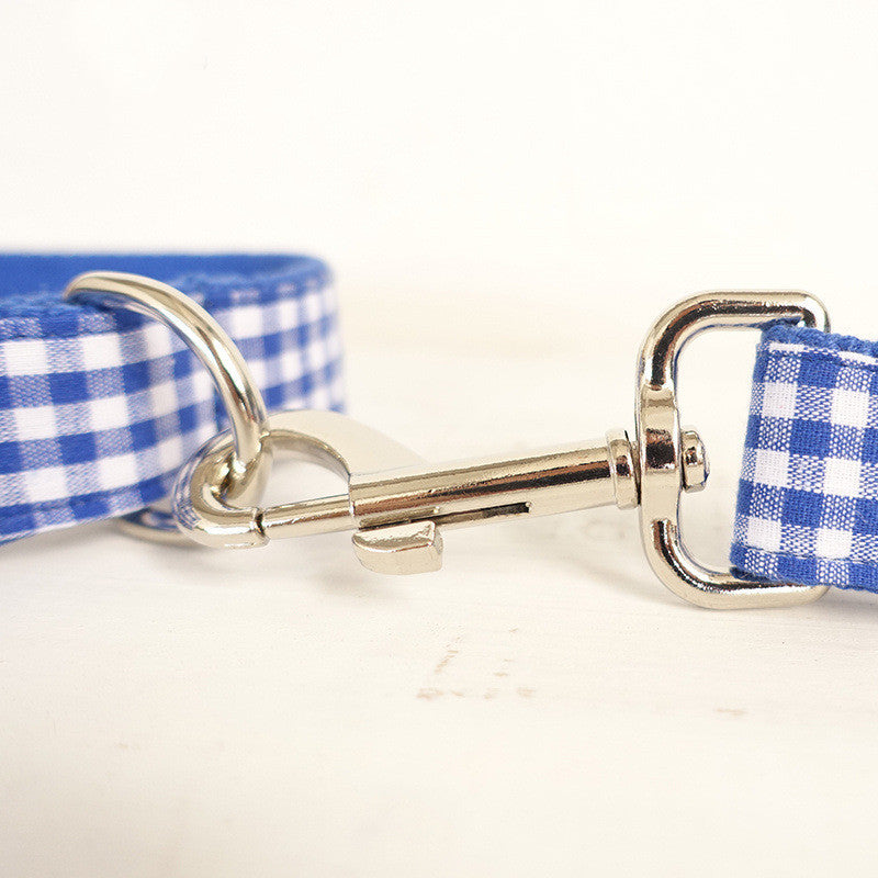 Elegant Bow Tie Dog Collar Set β Blue Plaid Collar with Matching Leash for Stylish Pets