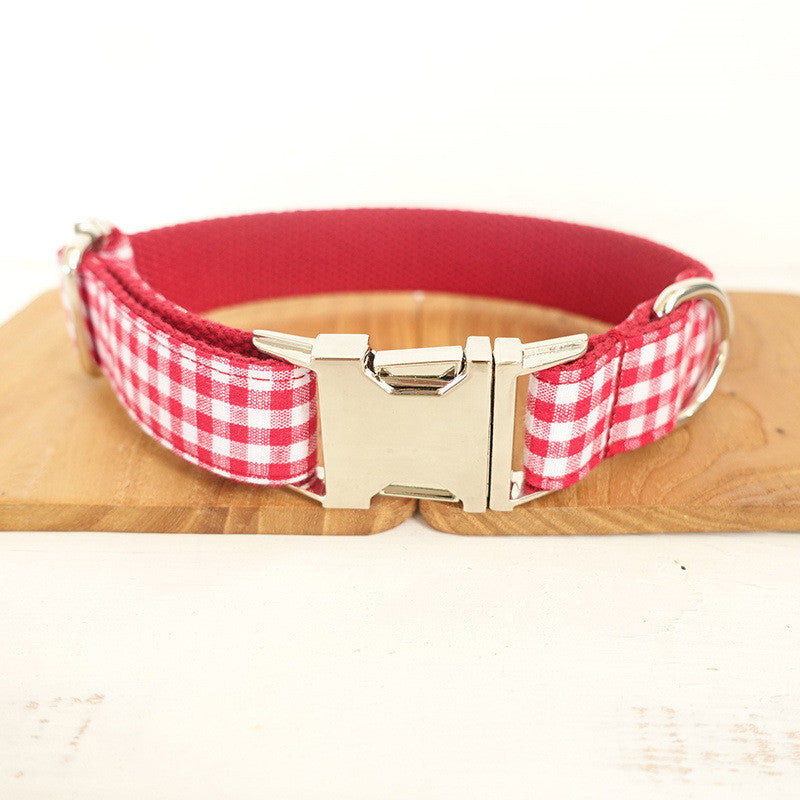 Elegant Bow Tie Dog Collar Set β Red Plaid Collar with Matching Leash for Stylish Pets
