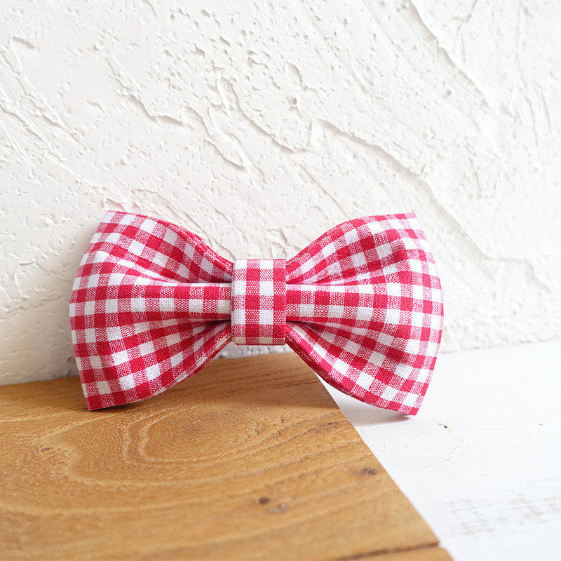 Elegant Bow Tie Dog Collar Set β Red Plaid Collar with Matching Leash for Stylish Pets
