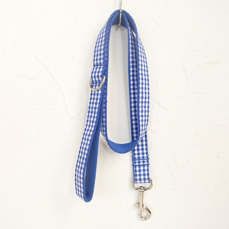 Elegant Bow Tie Dog Collar Set β Blue Plaid Collar with Matching Leash for Stylish Pets