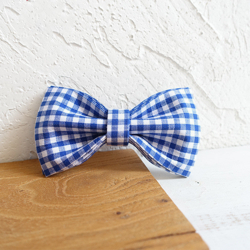 Elegant Bow Tie Dog Collar Set β Blue Plaid Collar with Matching Leash for Stylish Pets