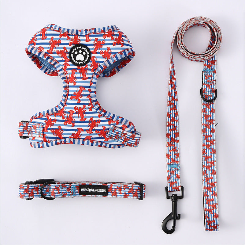 3-in-1 Dog Walking Set β Red Lobster Pattern Harness, Leash & Collar for Small and Medium Dogs