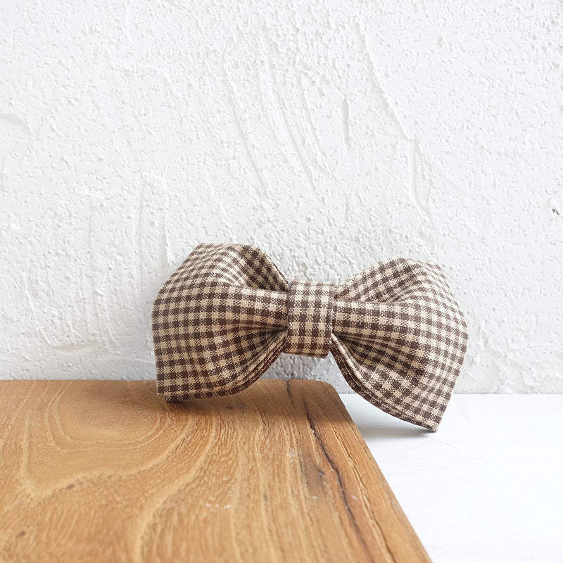 Elegant Bow Tie Dog Collar Set – Brown Plaid Collar with Matching Leash for Stylish Pets