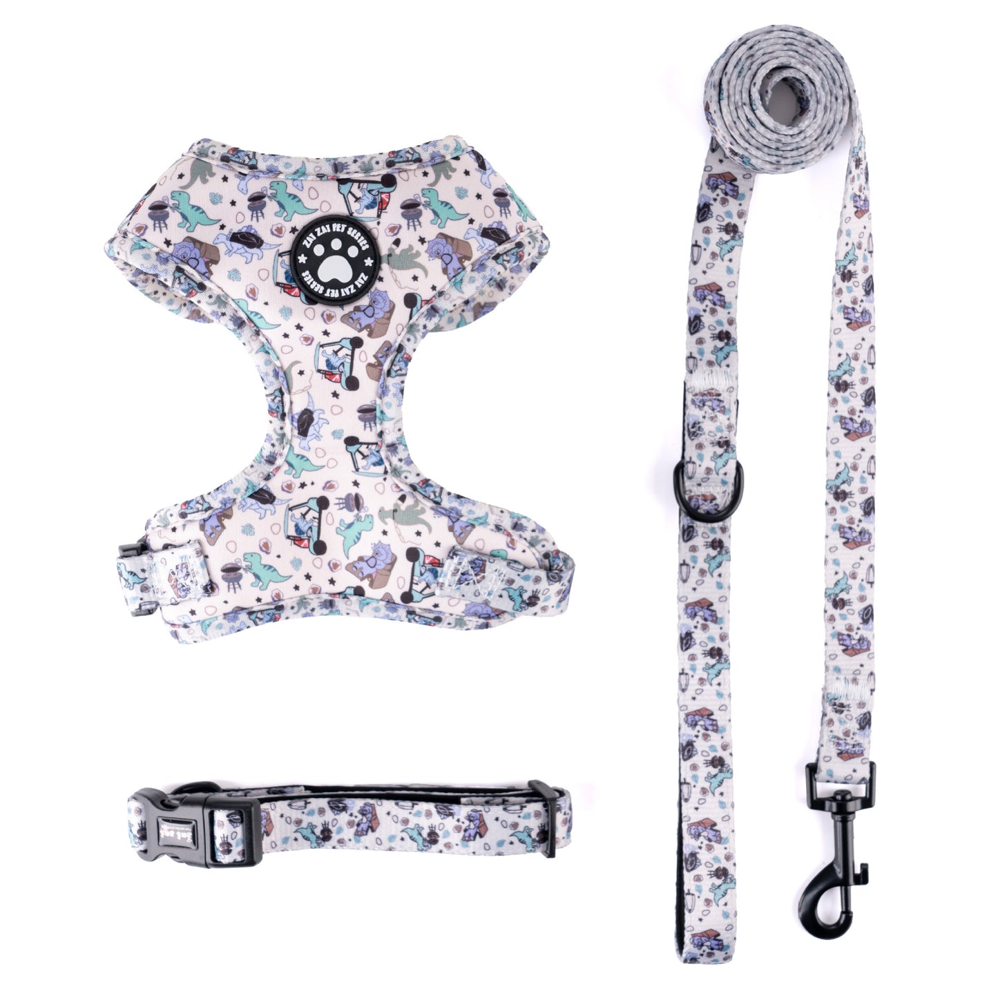 Colorful Dog Harness Set – Adorable Cartoon Print Harness with Leash & Collar