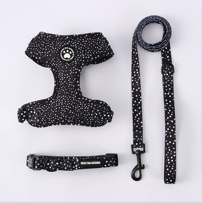 Black & White Polka Dot Dog Harness Set – Adjustable Collar and Leash for Small & Medium Dogs