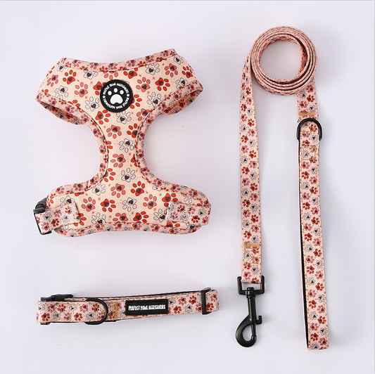 Strawberry Dog Harness Set – Adjustable No-Pull Harness with Matching Leash & Collar