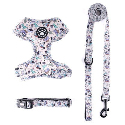 Colorful Dog Harness Set – Adorable Cartoon Print Harness with Leash & Collar
